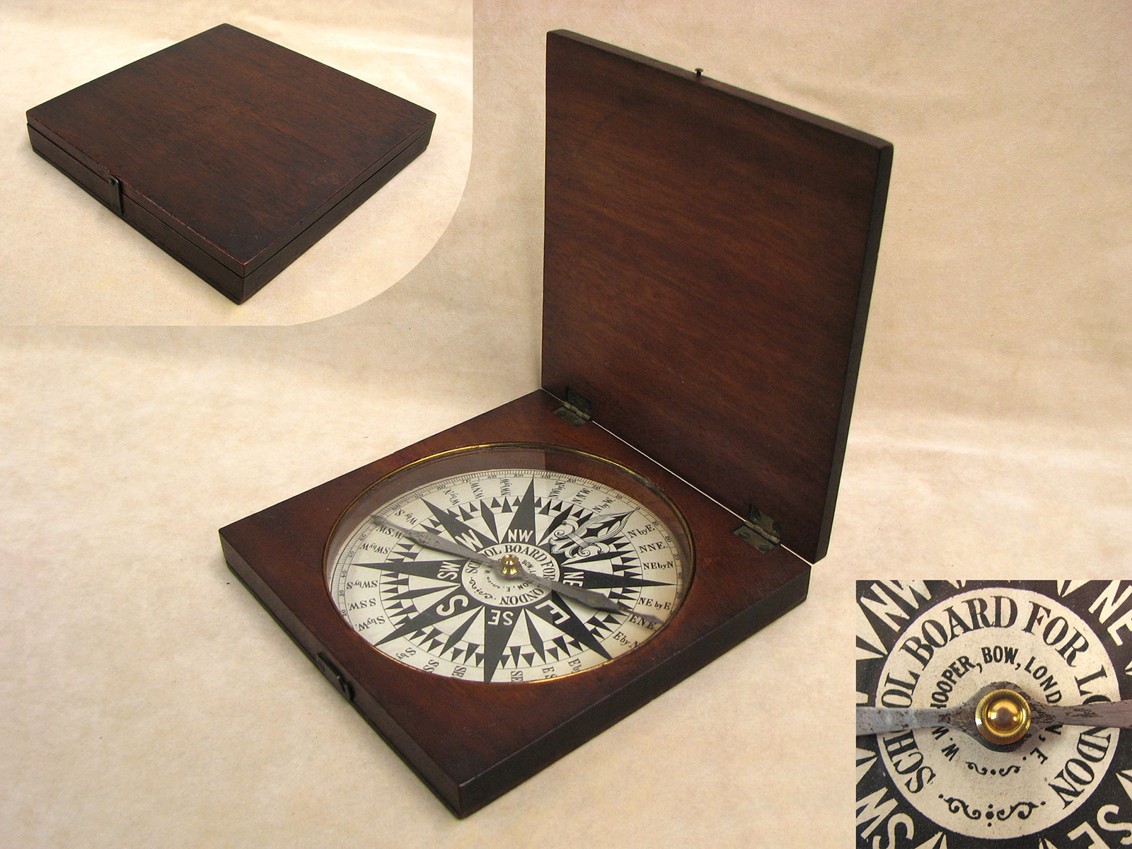 Late 19th century School Board For London desktop compass signed Hooper London